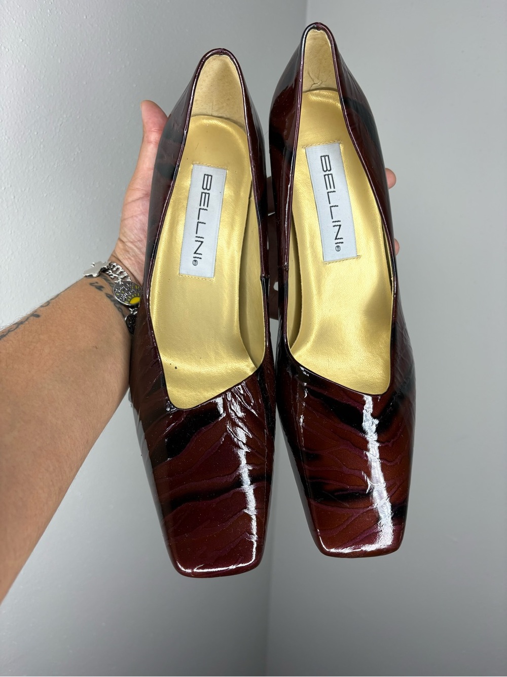 Bellini Women's Wine Red Patent Square Toe Pumps